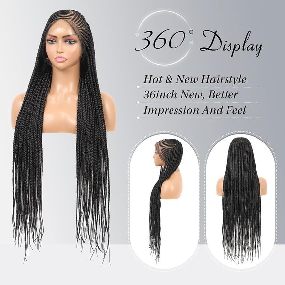 [36 INCH] Cornrow Lemonade Side Part Lace Front Wig with Baby Hair - Picture 2 of 7